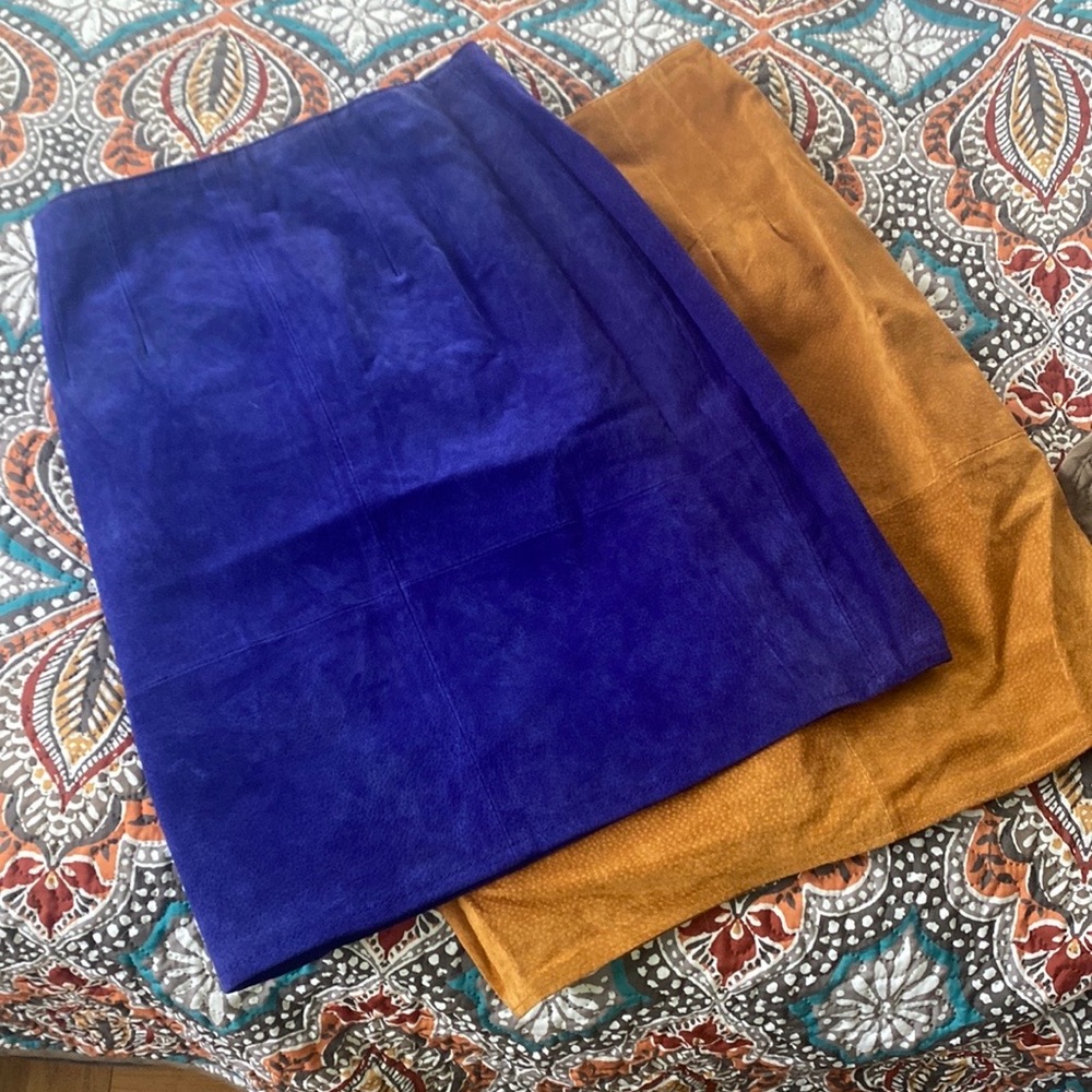1 Blue, 1 Camel  - leather a-line midi ($10 each)